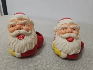 Santa Candle Holders Vintage Chalkware Pair Christmas Holiday Decorations - Picture 1 of 9