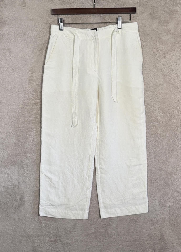 Pantalones Jenni Kayne para mujer 0 blanco mezcla de lino pierna ancha recortados tiro alto Foto 1 de 4