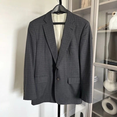 Paul Stuart Wool Cashmere Grey Windowpane Single Breasted Blazer Sport Coat 44L - Image 1 of 4