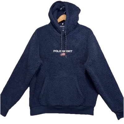 Polo Sport Ralph Lauren Sherpa Fleece Hoodie Navy Blue Unisex Sz Medium - Image 1 of 4
