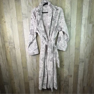Liz Claiborne grau/weiß geprägtes Blumenmuster Oversize Plüsch Morgenmantel mit Taschen - Bild 1 von 13