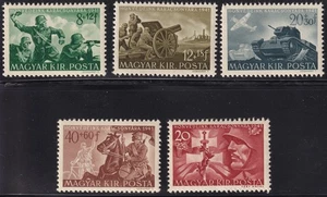 Stamp Hungary SC B135-9 1941 3rd Reich Battle Soldiers Grenade Thrower Canon MNH - Picture 1 of 6