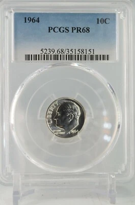 PR68 1964 PCGS GRADED PROOF SILVER ROOSEVELT DIME RARE UNCIRCULATED COIN PR 68 - Image 1 of 4