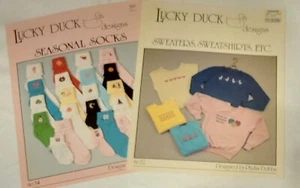 Lot 2 Lucky Duck Designs Cross Stitch Seasonal SOCKS Sweaters Sweatshirts 12, 34 - Picture 1 of 1