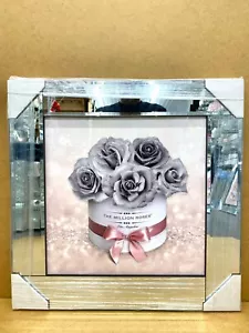Million Roses Picture Grey Liquid Art Mirror Frame 3D Glitter Wall Hung 55x55 cm - Picture 1 of 3