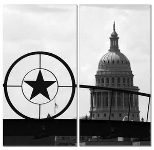 Arte de lona dividida 12""x24"" 2 piezas Texas blanco y negro - Imagen 1 de 1