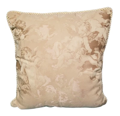 Vintage Newport Throw Pillow Champagne Gold Cherubs Angels Decorative Damask  - Image 1 of 4