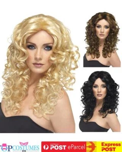 Glamour Long Curly Costume Wig Hair Diva Rock Celebrity 70s 80s Pop Star - Picture 1 of 7