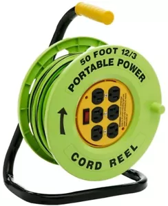 50 FT Cord Reel Power Station With 6 Outlets Portable 12 Gauge Hand Knob Winding - Picture 1 of 2