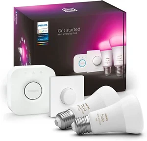 Philips Hue E27 Starter Kit 2x Bulbs 1x Bridge 1x Button 1100lm - Picture 1 of 5