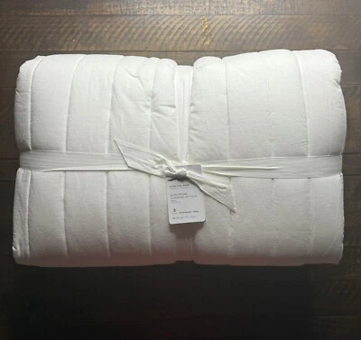 Pottery Barn European Flax Linen Cotton Channel Stitch Quilt King/ CK White New! - Image 1 of 2