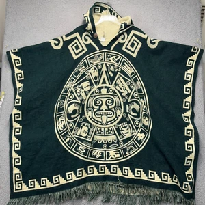 Poncho Manta Ecuador Talla Única Verde Mezcla Lana Tribal Andino Sumak Chakana - Imagen 1 de 6