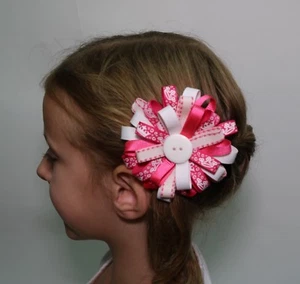 100% American Hand Made Ribbon Hair Clip Bow Girls Smoke Free Home 1869 - Picture 1 of 3
