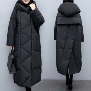 Women Winter Warm Korean Coat Loose Long Hooded Cotton Padded Parka Jacket Black - Picture 1 of 17