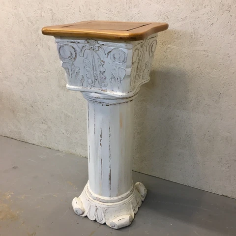 Hand-Carved Pedestal Plant Stand Corinthian French Style White Washed Farmhouse Cover