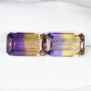 22.37Cts Best Luster Natural Brazil Ametrine Octagon Pair...!!!! - Picture 1 of 2