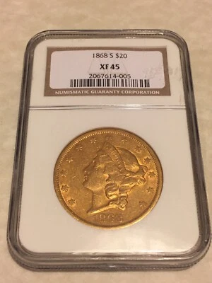1868-S $20 NGC XF45 Liberty Double Eagle Gold Coin nice coin eyeclean (no PCGS) - Image 1 of 2