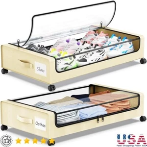 Under Bed Storage Containers W/ Lids Rolling Bins Clothes Shoes Blankets New US - Picture 1 of 7