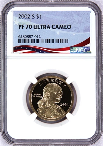 2002 S, $1 Sacagawea, Graded PF 70 Ultra Cameo by NGC  * Patriotic Label Cover