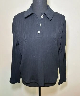 Camisa Polo Madewell Mujer Variegada Acanalada Cuadrada Negra Manga Larga TALLA XS Foto 1 de 4