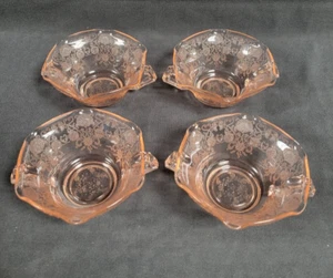4 Hazel Atlas Florentine #1 Cream Soup Bowls Pink Ruffled USA 1932-35 Vintage - Picture 1 of 12