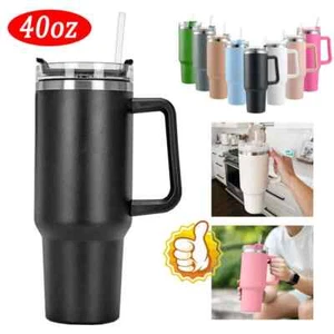Tumbler Cup with Handle Straw Lid 40 Oz Stainless Steel Insulated Coffee Mug - Picture 1 of 26