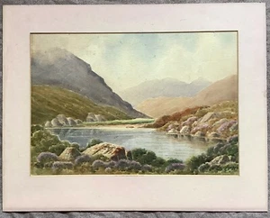 Victorian watercolour landscape entitled 'The Blue Lake.' - Picture 1 of 11