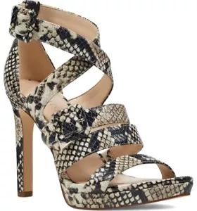 NINE WEST TARYKAH Tan Cream Leather Strappy Designer Pump Sandals 7.5 - Picture 1 of 7
