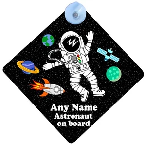 PERSONALISED ASTRONAUT ON BOARD SPACE ROCKET PRINT CAR SIGN 16.5 CM DIAMETER - Picture 1 of 6