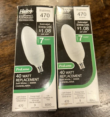 2pk Halco B13 Compact Fluorescent 40 Watt 3000K Candelabra Model Light  Bulbs - Image 1 of 4