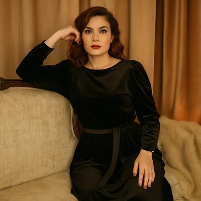 Vintage Anos 70 Anos 80 J.M. II Feminino M Preto Veludo Férias Manga Longa Coquetel Gótico - Imagem 1 de 4