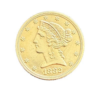 US 1882 Gold $5 5 Dollars Liberty Head Circulated Cleaned - Image 1 of 2