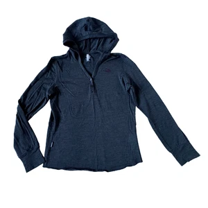 Icebreaker Womens M Pullover V-neck Henley Hoodie Gray Merino Wool Superfinelite - Picture 1 of 9