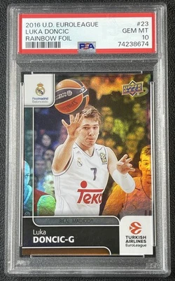 Luka Doncic PSA 10 2016-17 cubierta superior Euroliga #23 Rainbow Foil RC 8674 Foto 1 de 3