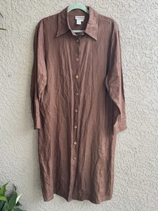 Vestido Camisa Vintage Coldwater Creek Para Mujer Lino Botón Cacao Talla 10 Hecho en EE. UU. - Imagen 1 de 5