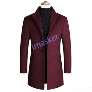 New Mens Wool Blends Slim Fit Coats Autumn Winter New Solid Wool Jackets Outwear - Picture 1 of 19