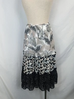 Falda Phool Talla S - Boho Floral en Niveles Negra Gris Cintura Elástica Ligera Foto 1 de 4