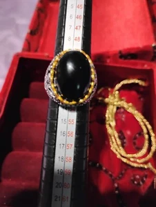 Silver Tone Gold Vermeil Onyx Ring Sz 5.75 Marked 925 - Picture 1 of 22