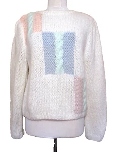 Vintage Vollblut Pullover Medium Damen Handstrick Pastell Acryl Poufärmel 80er - Bild 1 von 4
