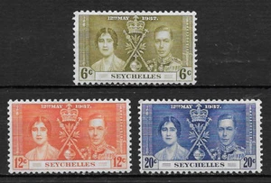 SEYCHELLES, 1937, GEORGE VI, CORONACIÓN, CONJUNTO DE 3 SELLOS, PERFECTO, MUY BUENA CALIDAD - Imagen 1 de 1