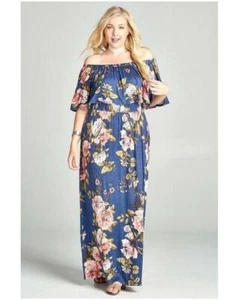 Maxi Vestido Beach Beauty Estampado Floral en Azul Marino - Imagen 1 de 2