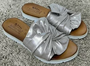 Spring step Lavona Sandals Womens 37 (6.5-7 US) Silver Slide Bow wedding dress - Picture 1 of 10
