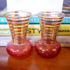 Vintage Bartlett Collins Pair Petite Bud Vases Cranberry & Gold Rings MCM