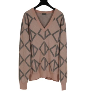 Dior Diamond Pattern V Neck Sweater Size Medium Pink Gray Cashmere Pullover Logo - Picture 1 of 8