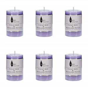 6x Scented Pillar Candle Violet Dew & Woodland Petals Light Purple 5x7.5cm - Picture 1 of 1
