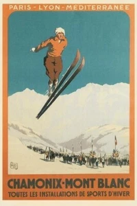 French Ski Poster with Ski Jumper | Travel Poster 24X18" - Picture 1 of 2