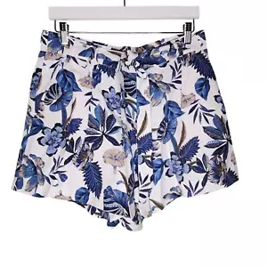 C & C California Blue White Linen Blend Shorts 12 Floral Belt Pockets Pull On - Picture 1 of 6