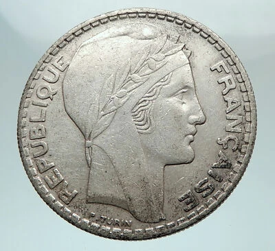1937 FRANCE Authentic Large Silver 20 Francs Vintage French MOTTO Coin i80312 - Image 1 of 3