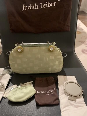 Bolso sin asas Judith Leiber seda cristal cierre flores verdes Foto 1 de 4