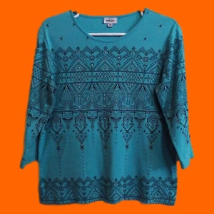 Nikki Women's Shirt 3/4 Sleeve Casual/Dress Jewel Accent Metallic Highlight SzS  - Picture 1 of 16